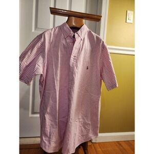 Ralph Lauren Classic Fit Pink Gingham Button-up Short Sleeve Size LT with Flesh